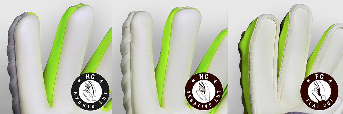 Forskjell på rollfinger, negativ cut, flat cut og hybrid cut keeperhansker