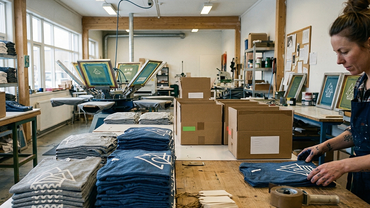 Stablede t-skjorter klare for pakking og distribusjon